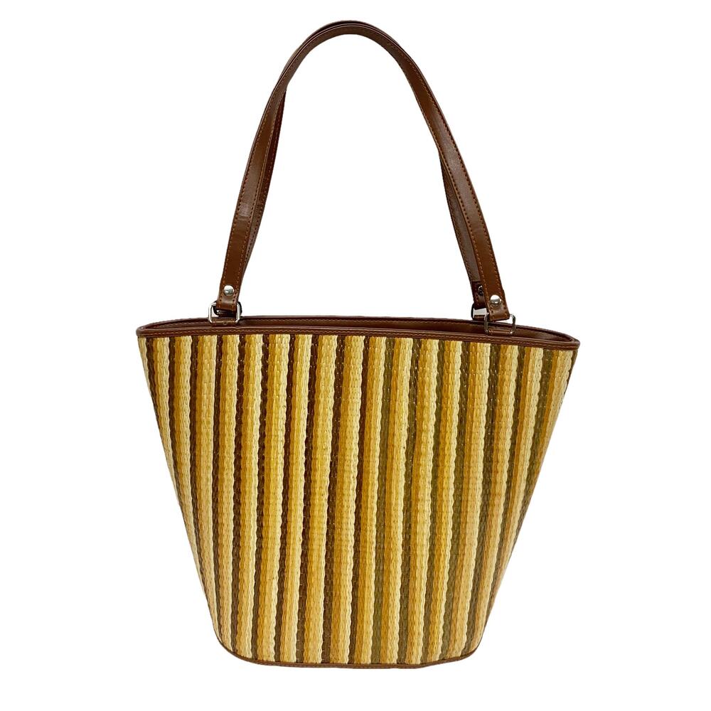 Le Sac Womens Stripe Woven Structured Zip Tote Bag Purse Bag